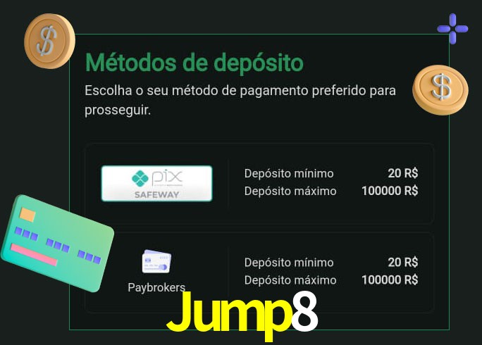O cassino Jump8 oferece uma grande variedade de métodos de pagamento